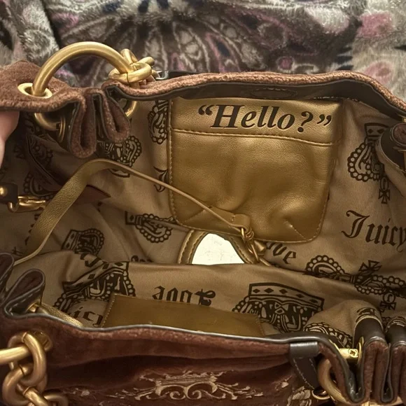 Vintage Juicy Couture Once Upon a Time Brown Shoulder Bag with Gold Accents - Picture 5 of 6